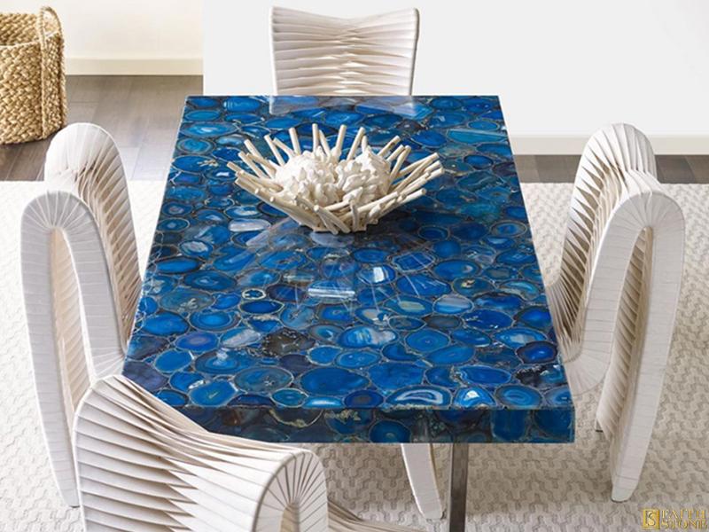 mesa de ágata de ónix de mármol azul