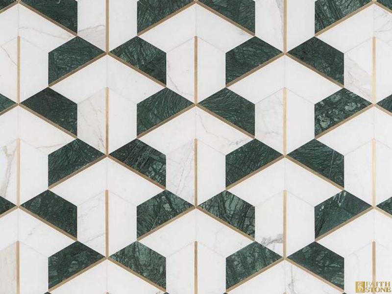 Mosaico de latón geométrico mixto de mármol