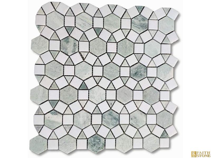 Mosaico de mármol de círculo blanco mixto verde