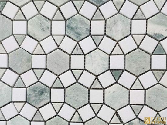 Green Mixed White Circle Marble Mosaic